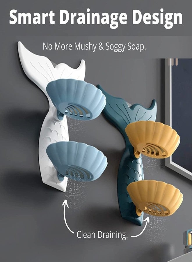 XANTHIC Mermaid Fish Shape Double Layer Soap Holder, Draining Tray Self Adhesive Wall-Mounted,Looks Very Elegant(Pack of 1) - Image 4